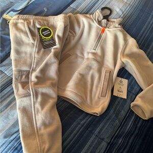 Athletic Works Cream Fleece Sweatpants & Quarter-Zip Hoodie